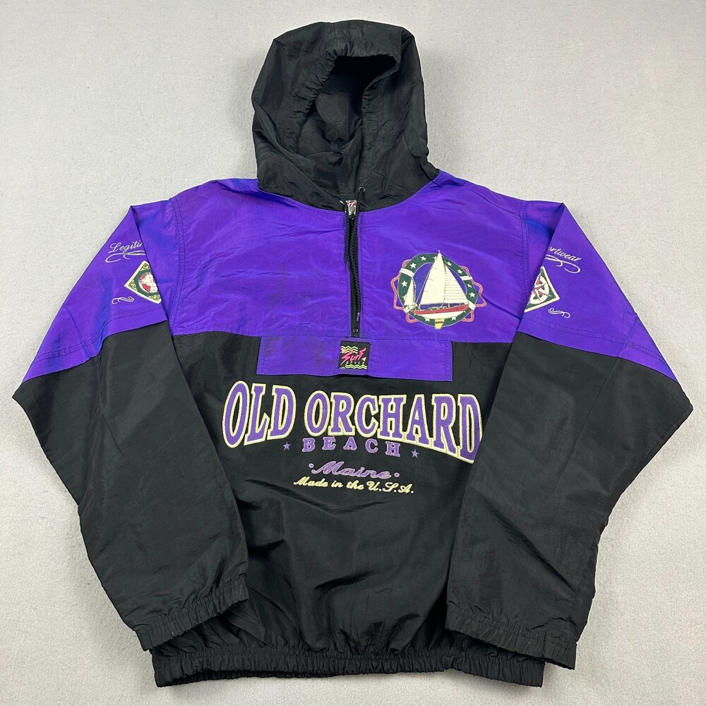 Vintage Surf Style Windbreaker Anorak Jacket Old Orchard Beach Maine Iridescent